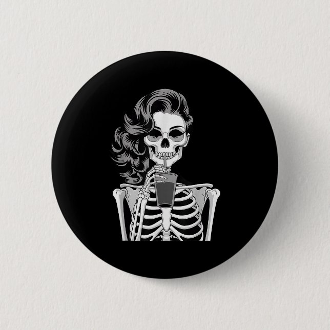 Macaron Rond 5 Cm Halloween Skeleton Retro Style Drink Beverage Quir (Devant)