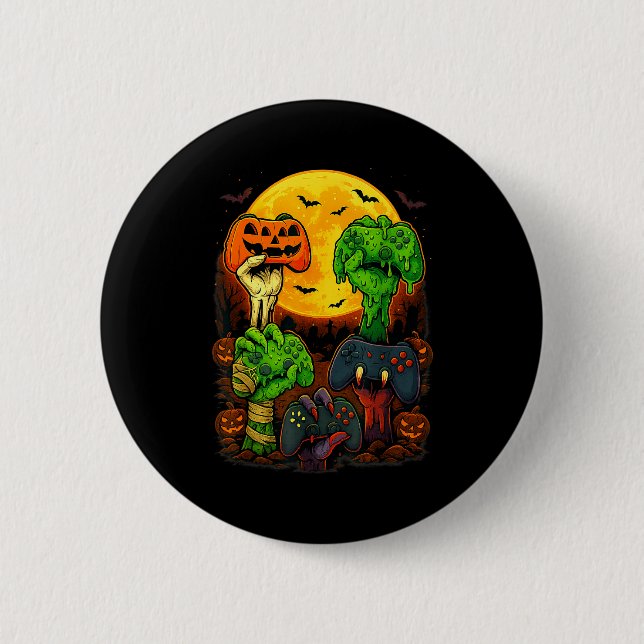 Macaron Rond 5 Cm Halloween Skeleton Zombie Mummy Gaming Controller  (Devant)