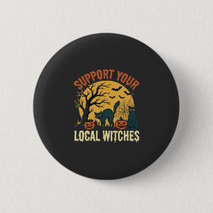 Macaron Rond 5 Cm Halloween Soutenez Vos Sorcières Locales Chat Noir