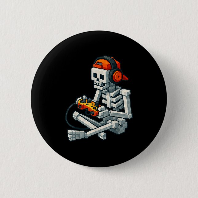 Macaron Rond 5 Cm Halloween Squelette Gamer Pixel Vidéo Joueurs Garç (Devant)