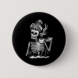 Macaron Rond 5 Cm Halloween Squelette Messy Bun Café Costume drôle
