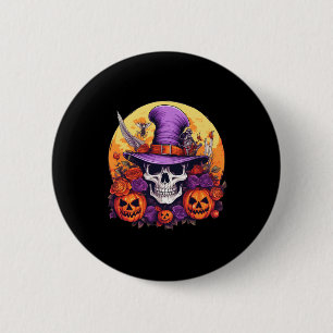 Macaron Rond 5 Cm Halloween Squelette Violet Casquette Orange Ceintu