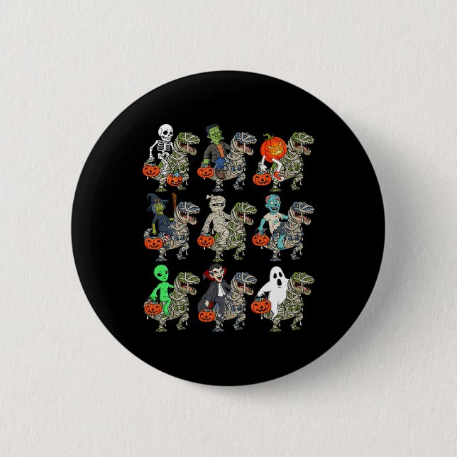Macaron Rond 5 Cm Halloween Squelette Zombie équitation maman T Rex  (Devant)