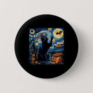 Macaron Rond 5 Cm Halloween Van Gogh' Starry Night Black Cat Citroui
