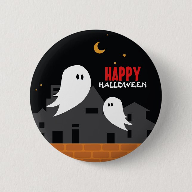 Macaron Rond 5 Cm Halloween ville fantôme éffrayant bouton de dessin (Devant)