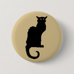 Macaron Rond 5 Cm Halloween vintage, Chat noir Art Nouveau Éffrayant