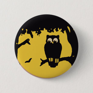 Macaron Rond 5 Cm Halloween vintage, Chouette Éffrayante en arbre av
