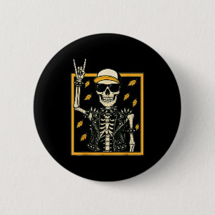 Macaron Rond 5 Cm Halloween vintage Skeleton Rock à la main Skeleton