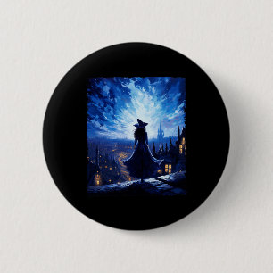 Macaron Rond 5 Cm Halloween Witch Starry Night Van Gogh Aesthétique