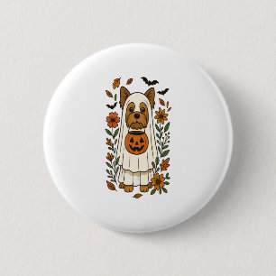 Macaron Rond 5 Cm Halloween Yorkshire Terrier Fleurs Halloween