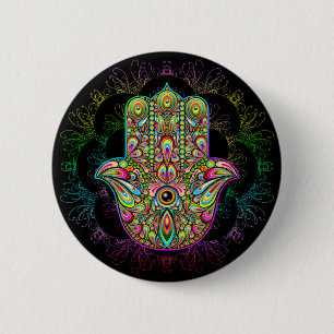 Macaron Rond 5 Cm Hamsa Fatma Main Psychedelic Art