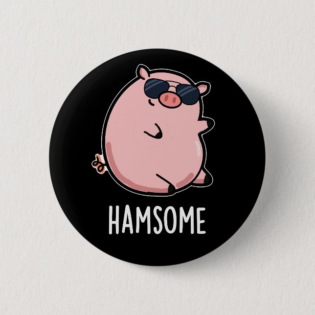 Macaron Rond 5 Cm Hamsome Funny Pig Pun Dark BG (Devant)