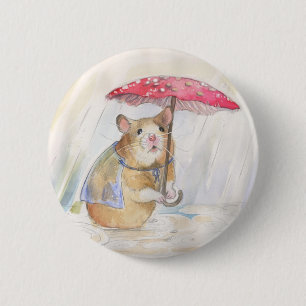 Macaron Rond 5 Cm Hamster dans la pluie - Champignons amusants
