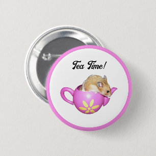Macaron Rond 5 Cm Hamster mignon en théière rose avec Daisy Photo