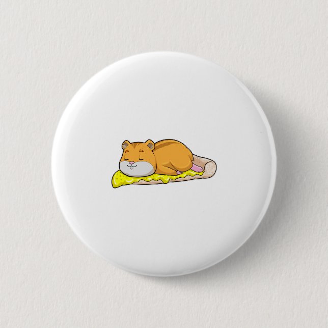 Macaron Rond 5 Cm Hamster & Pizza au fromage (Devant)