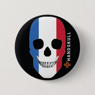Macaron Rond 5 Cm HANDSKULL France, Happy skull, drapeau de la Franc