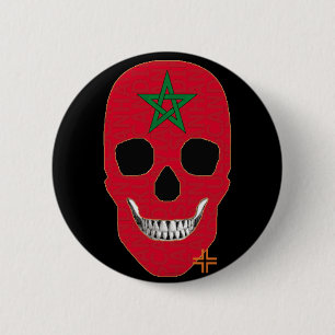 Macaron Rond 5 Cm HANDSKULL Maroc Insigne rond noir B2