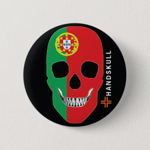Macaron Rond 5 Cm HANDSKULL Portugal, Happy skull, drapeau du Portug