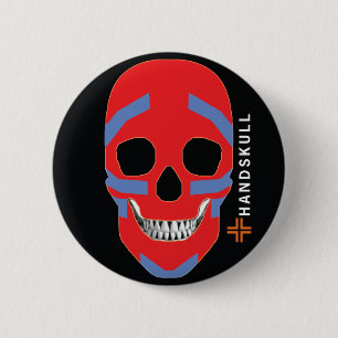 Macaron Rond 5 Cm HANDSKULL tête folle, Happy crâne, Drapeau de tête