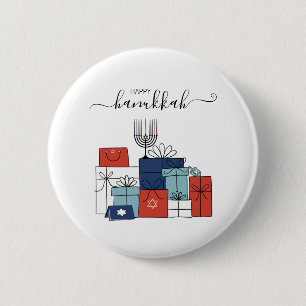 Macaron Rond 5 Cm Hanoukka Cadeaux et Menorah Holiday Pinback Button