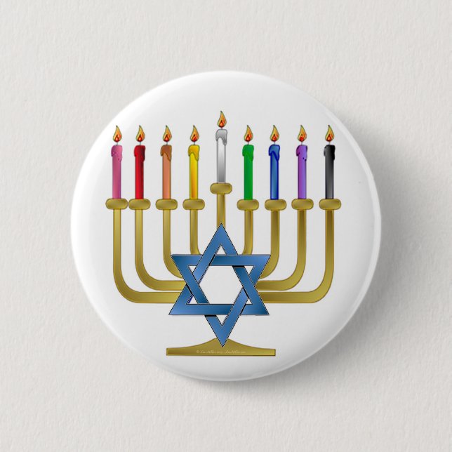 Macaron Rond 5 Cm Hanoukka Rainbow Candles Gold Menorah (Devant)