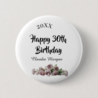 Macaron Rond 5 Cm Happy 30th birthday pink white mauve floral name y