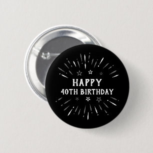 Macaron Rond 5 Cm Happy 40th Birthday Fireworks Black White Gray
