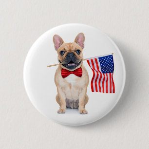 Macaron Rond 5 Cm Happy 4 juillet French Bulldog  