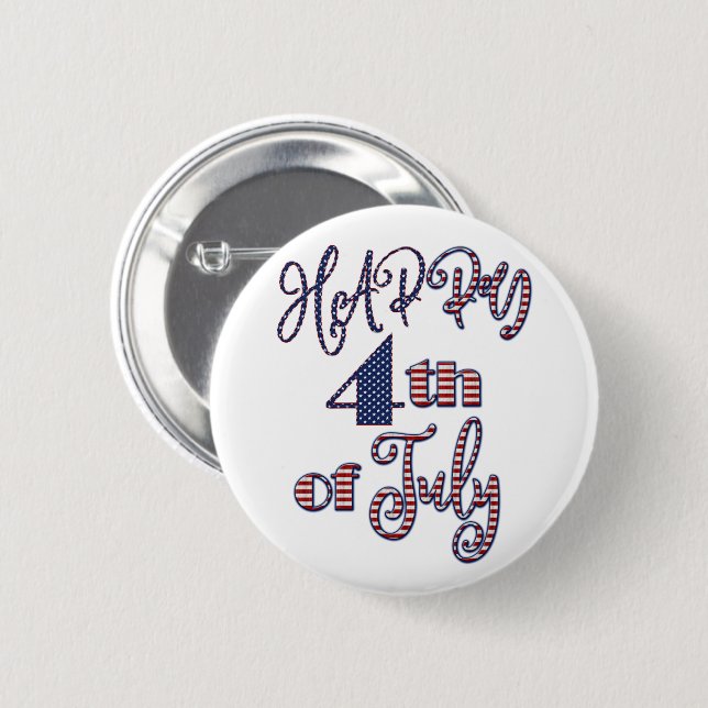 Macaron Rond 5 Cm Happy 4 juillet Patriotic Stars and Stripes Texte (Devant & derrière)