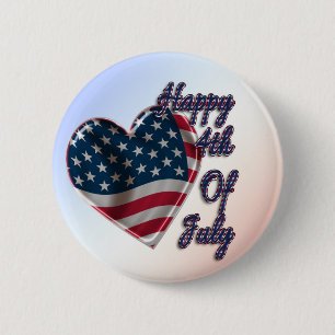 Macaron Rond 5 Cm Happy 4 juillet USA Flag Heart