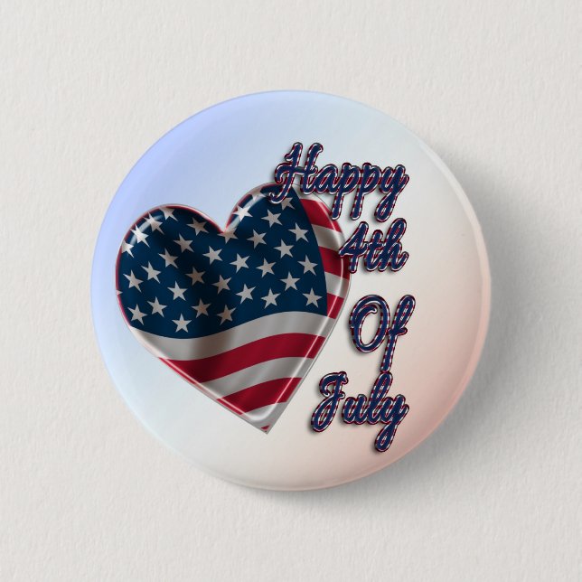 Macaron Rond 5 Cm Happy 4 juillet USA Flag Heart (Devant)