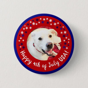 Macaron Rond 5 Cm Happy 4 juillet USA Funny Smiling Chien Photo