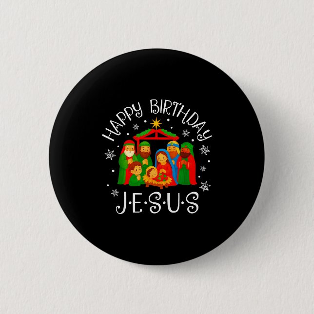 Macaron Rond 5 Cm Happy Birthday Jesus Christmas Pajamas Xmas Squad  (Devant)