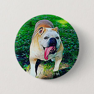 Macaron Rond 5 Cm Happy bulldog stylisé portrait animal de compagnie