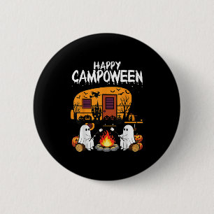 Macaron Rond 5 Cm Happy Camp-o-ween Halloween Camping Ghosts And Cam