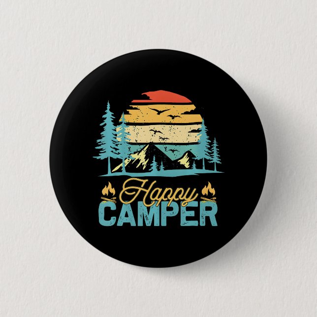 Macaron Rond 5 Cm Happy Camper Funny Matching Camping Crew (Devant)