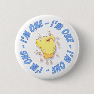 Macaron Rond 5 Cm Happy Chick 1st Birthday Blue