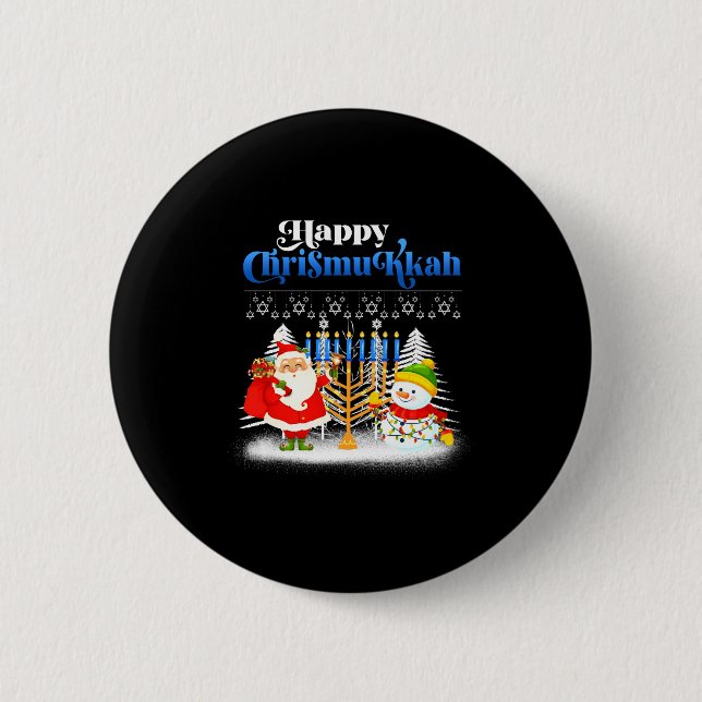 Macaron Rond 5 Cm Happy Chrismukkah Jewish Christmas Hanukkah  (Devant)