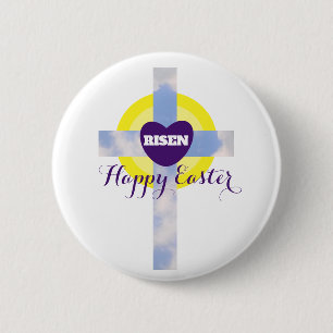 Macaron Rond 5 Cm Happy Easter Blue Sky Cross Resurrection Day Butto