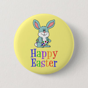 Macaron Rond 5 Cm Happy Easter Cartoon Baby Bunny Yellow
