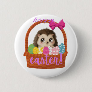 Macaron Rond 5 Cm Happy Easter Hedgehog Button