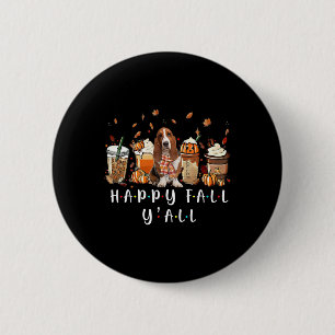 Macaron Rond 5 Cm Happy Fall Y'all Bysset Hound Citrouille de café c