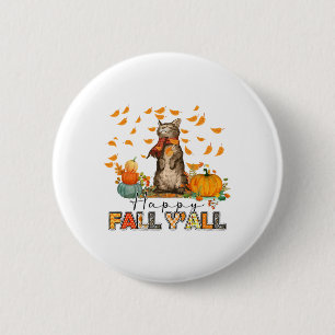 Macaron Rond 5 Cm Happy Fall Y'all Citrouille Chat d'automne Feuille