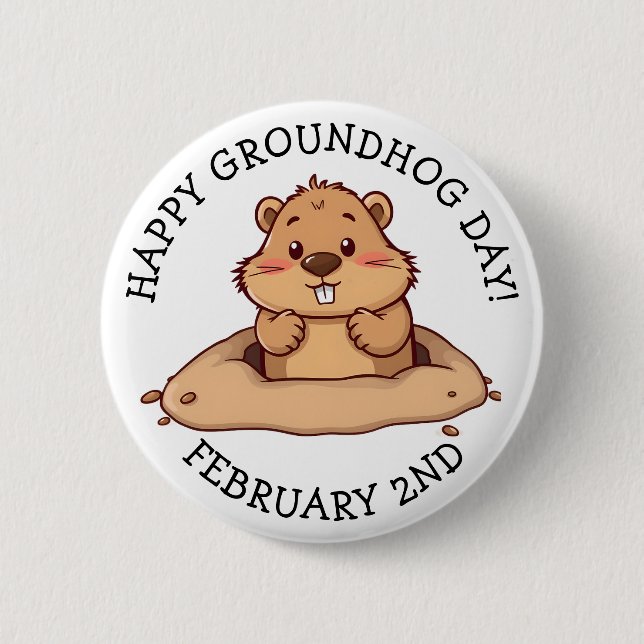 Macaron Rond 5 Cm Happy Groundhog Day | February 2nd (Devant)
