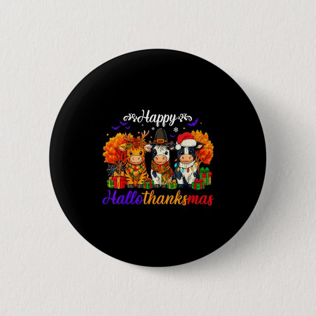 Macaron Rond 5 Cm Happy Hallothanksmas Cows For Farmer  (Devant)