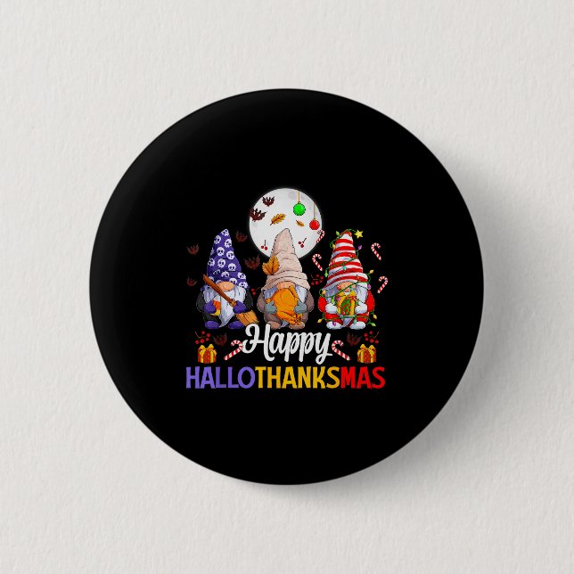 Macaron Rond 5 Cm Happy Hallothanksmas Gnomes Lover Halloween Merry  (Devant)