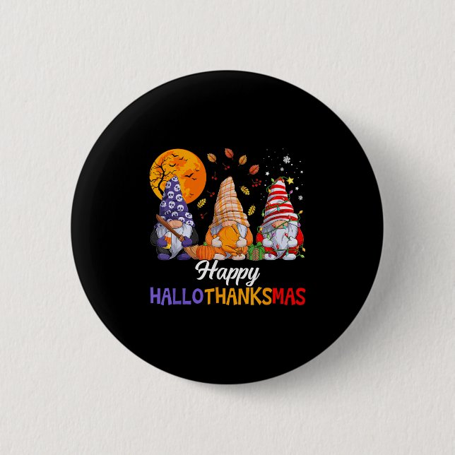 Macaron Rond 5 Cm Happy Hallothanksmas Gnomes Lover Halloween Merry  (Devant)