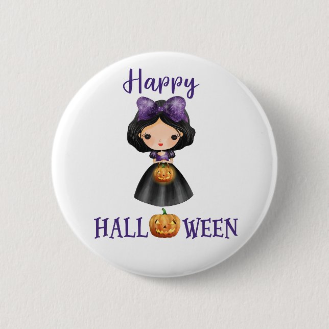 Macaron Rond 5 Cm Happy Halloween bouton Fille princesse Éffrayante  (Devant)