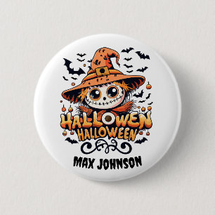 Macaron Rond 5 Cm Happy Halloween - Citrouille Patch Orange Black