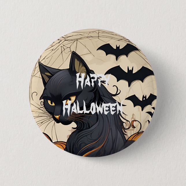 Macaron Rond 5 Cm Happy Halloween effrayant chat (Devant)